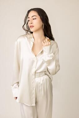 Sablyn Womens Theodore Silk Relaxed Button Down Blouse in Gardenia M